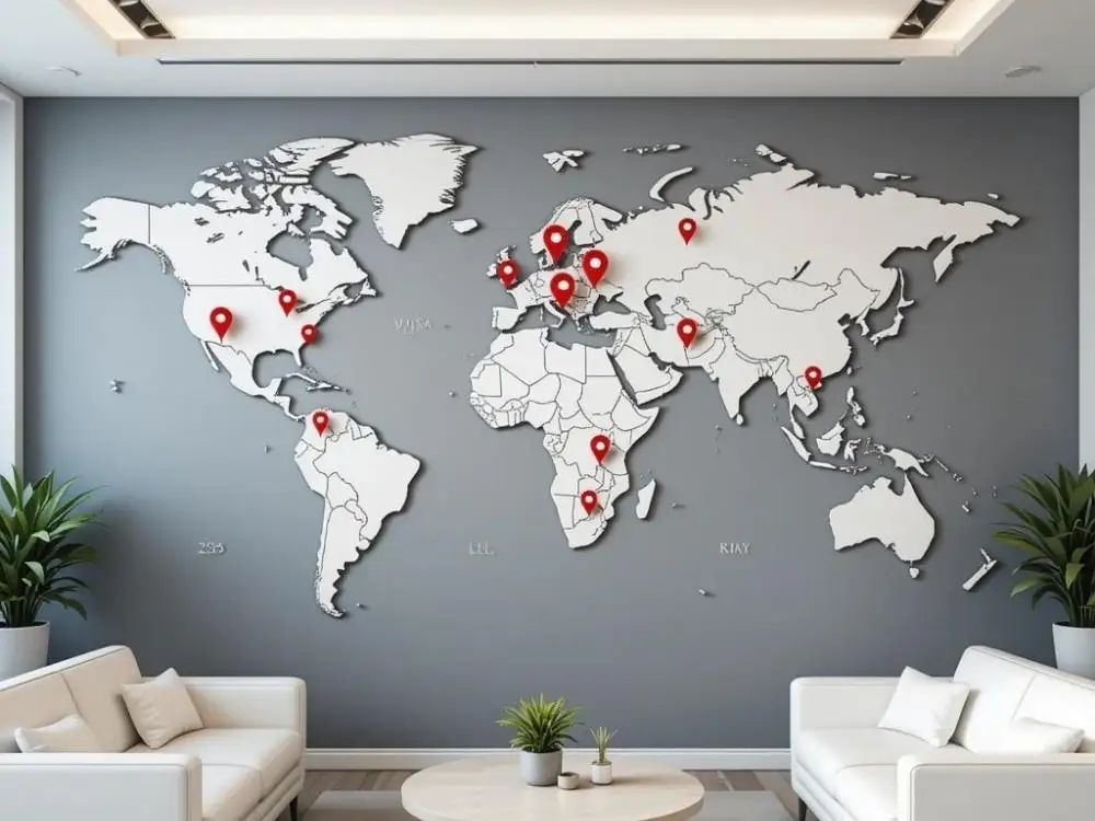 company timeline signage graphic on wall